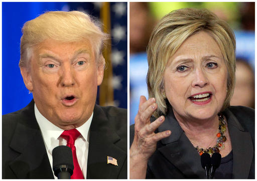 File-This file photo combo of file images shows U.S. presidential candidates Donald Trump, left, and Hillary Clinton. Trump wants to spur more job creation by reducing regulations and cutting taxes to encourage businesses to expand and hire more.
He also says badly negotiated free trade agreements have cost millions of manufacturing jobs. He promises to bring those jobs back by renegotiating the NAFTA agreement with Canada and Mexico, withdrawing from a proposed Pacific trade pact with 11 other nations, and pushing China to let its currency float freely on international markets.
Clinton has promised to spend $275 billion upgrading roads, tunnels and modern infrastructure such as broadband Internet, to create more construction and engineering jobs. Trump has said in interviews he would spend twice as much. (AP Photo/Mary Altaffer, Chuck Burton, File)