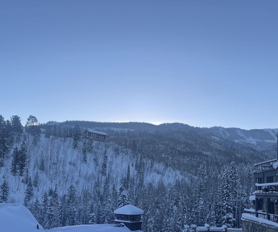 Telluride, a small ski town in Colorado covered in snow. I popular holiday location for it's snow and winter spirit.  