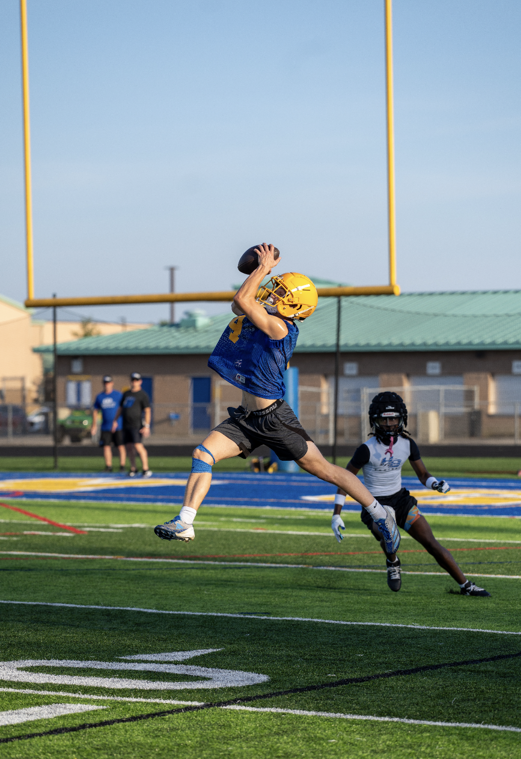 Ryan Wiesner ‘26, Wide Receiver, catches ball during preseason. Wiesner collected a total of four interceptions, and is in the top 60 players in Ohio. 